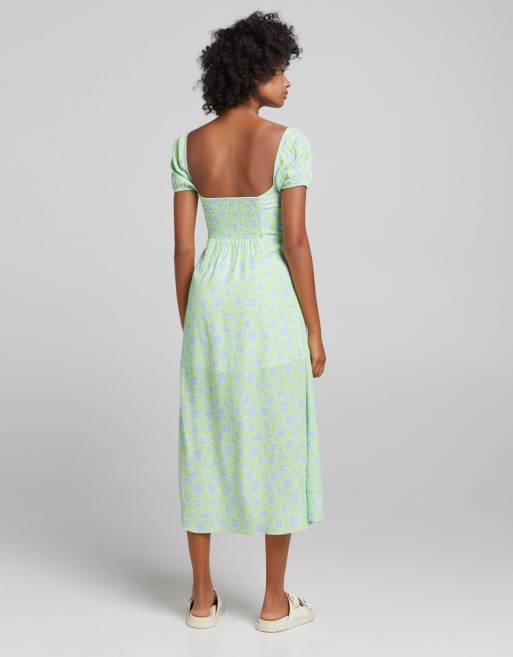 bershka floral midi dress Bershka square-neck floral midi dress in blue