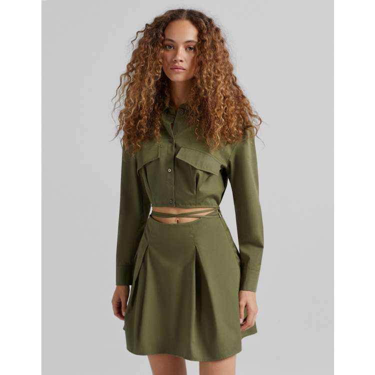 Bershka jersey t shirt dress 2024 in khaki