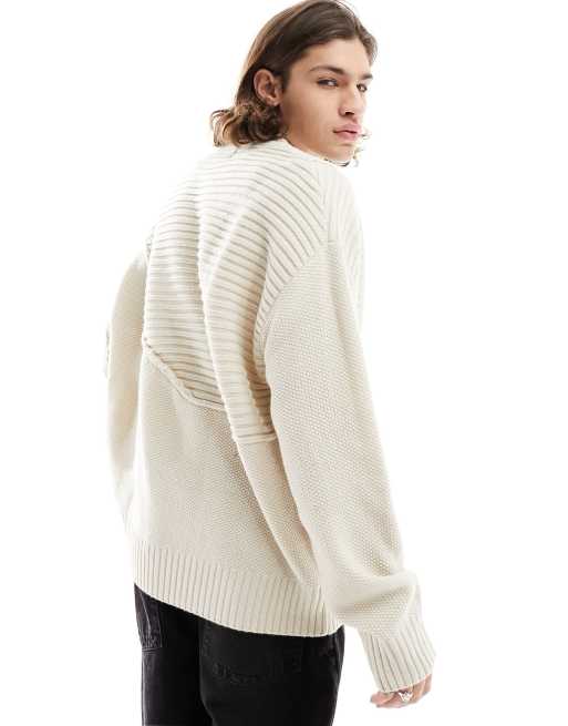 TEXTURED CABLE KNIT SWEATER - Ecru