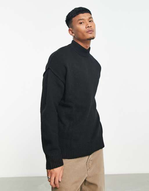 Bershka – Czarna dzianinowa bluza z okrągłym dekoltem