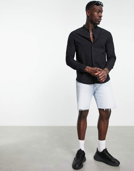 Bershka – Czarna koszula ze stójką i długimi rękawami, 4 z 4