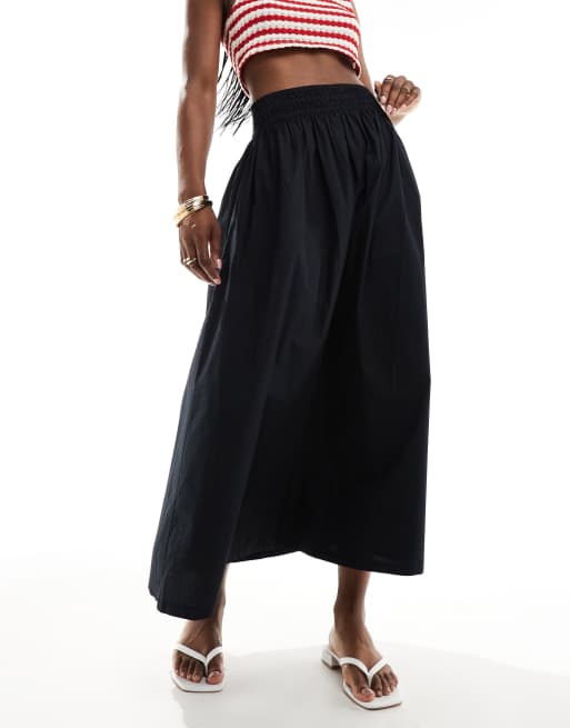 Bershka – Czarna popelinowa spódnica maxi
