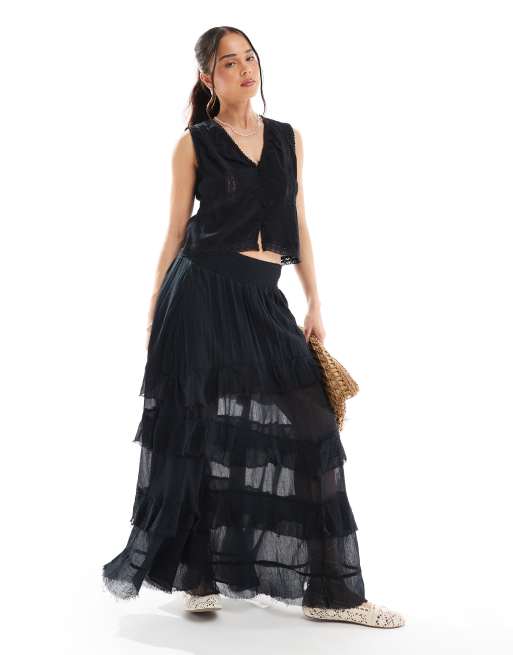 Bershka – Czarna warstwowa spódnica maxi 