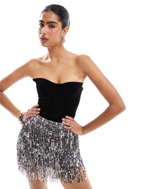 Bershka – Czarne aksamitne body z dekoltem bandeau
