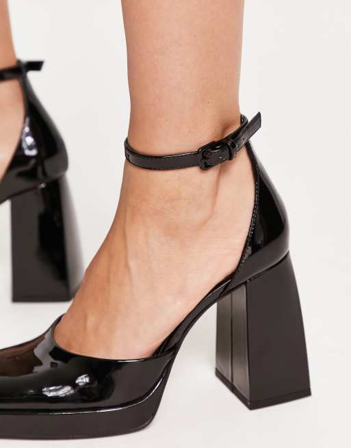 Bershka – Czarne lakierowane buty na platformie z obcasem, 2 z 4