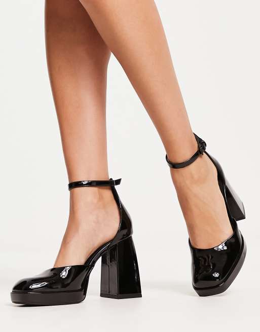 Bershka – Czarne lakierowane buty na platformie z obcasem, 3 z 4