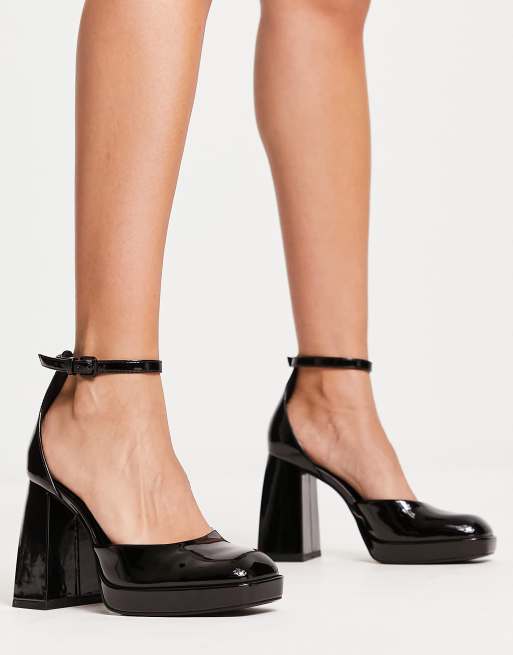 Bershka – Czarne lakierowane buty na platformie z obcasem, 4 z 4