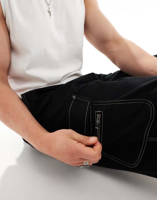 Bershka – Czarne miękkie szorty bojówki jeansowe, 2 z 5