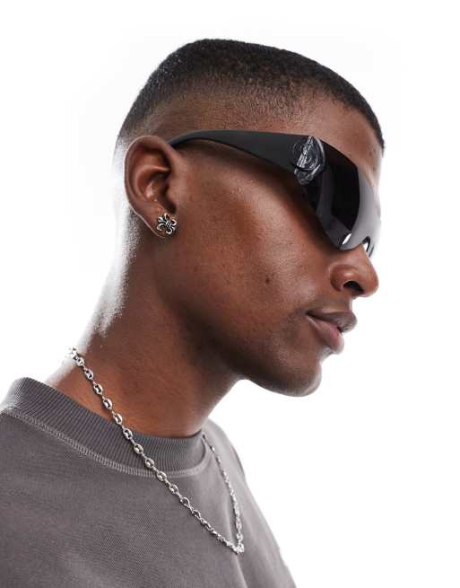 Bershka – Czarne sportowe okulary przeciwsłoneczne bez oprawek, 2 z 3
