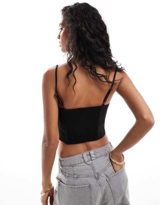 Bershka – Czarny dopasowany top gorsetowy na ramiączkach, 4 z 4