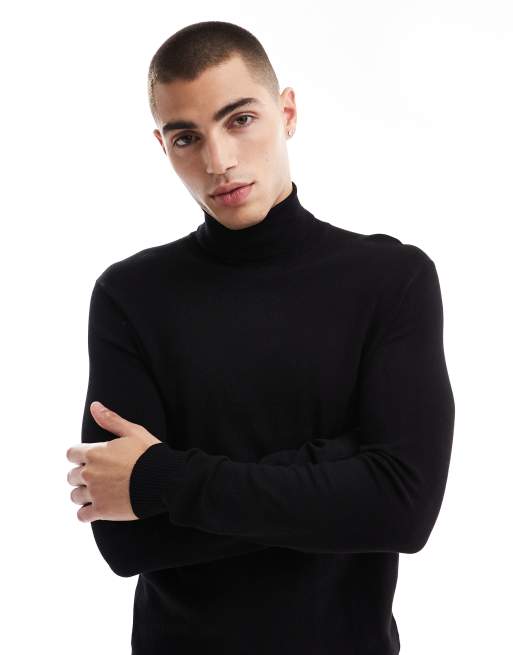 Bershka – Czarny sweter z golfem z dzianiny o delikatnym splocie