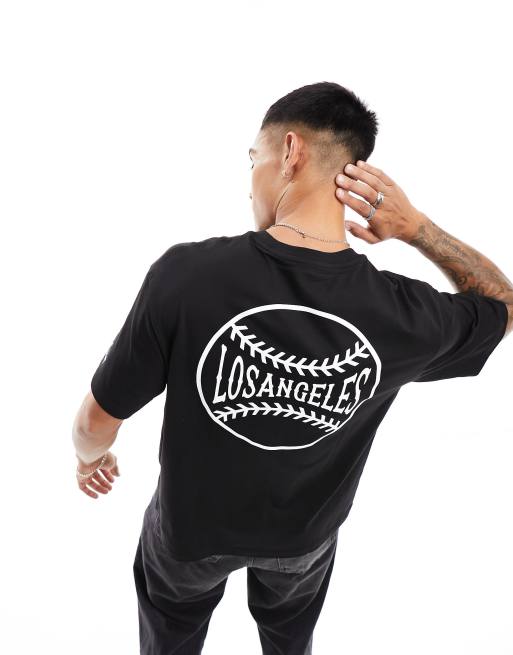 Bershka – Czarny T-shirt z nadrukiem z napisem „LA”