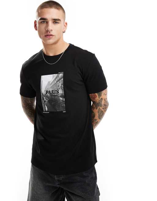 Bershka – Czarny T-shirt z napisem „Paris” z przodu, 3 z 4