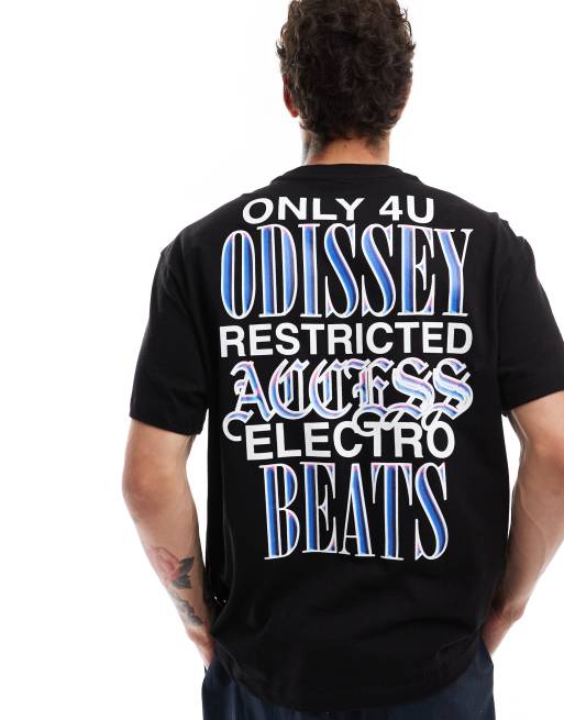 Bershka – Czarny T-shirt z napisem z motywem Electro Beats