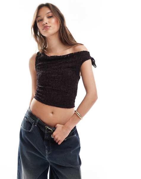 Bershka – Czekoladowobrązowy koronkowy top gorsetowy - view 1
