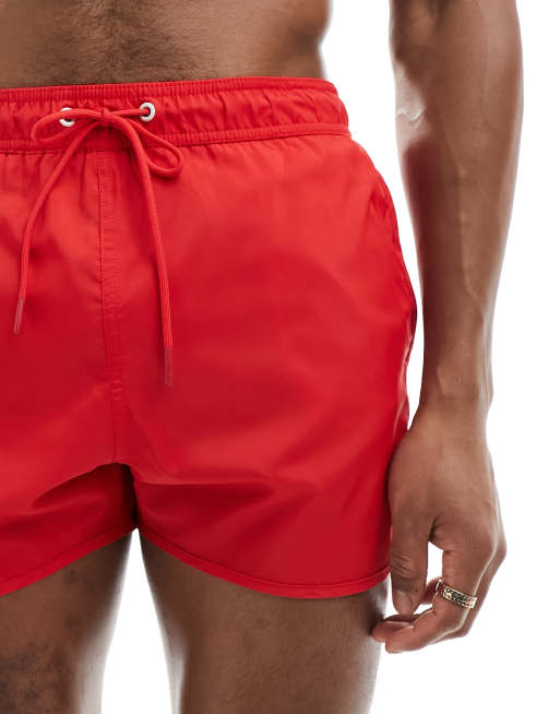 Bershka – Czerwone szorty kąpielowe o prostym fasonie, 4 z 4
