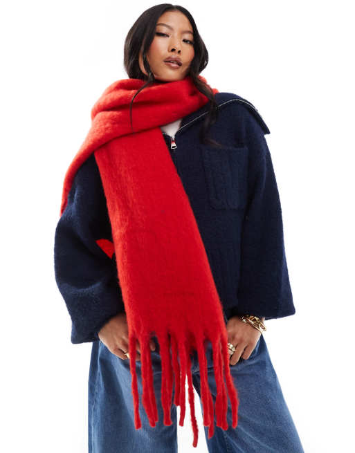 Bershka – Czerwony gruby szalik miękki w dotyku