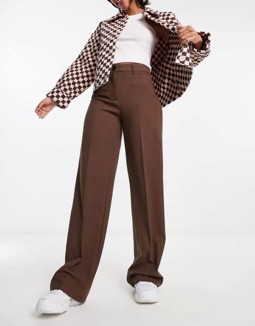 Bershka - Dad broek met wijde pijpen in bruin