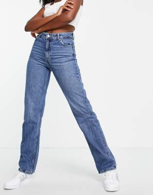 Bershka - Dad-Jeans in Mittelblau mit hohem Bund