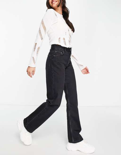 Bershka – Dad-Jeans in Schwarz mit hohem Bund