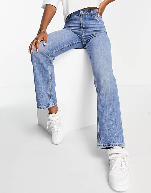 Bershka - Dad jeans met hoge taille in middenblauw