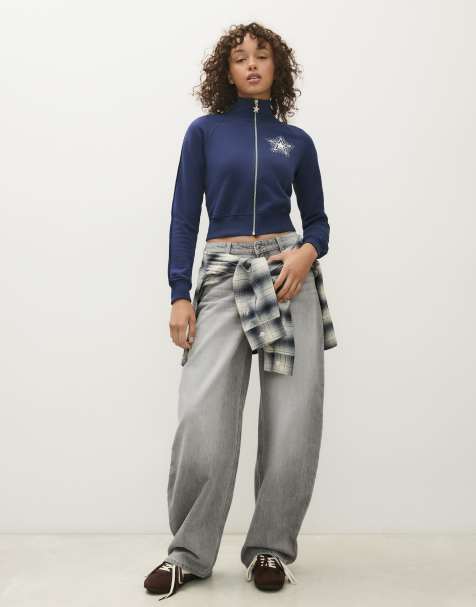 Bershka Dallas cowboy cheerleaders zip-up sweatshirt in blue - view 1