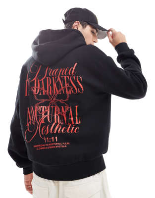 darkness back printed hoodie in black