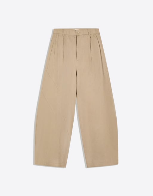 Bershka Darted barrel leg trousers in taupe, 5 of 5
