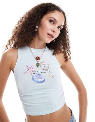 Débardeur Femme Bershka 'With Love' Imprimé Multicolore - Taille M, Bleu Marine, Occasion Très Bon état