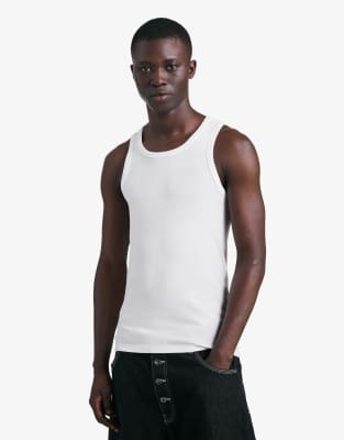 Bershka - Débardeur côtelé - Blanc