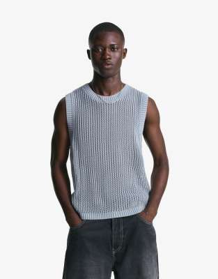 Bershka - Débardeur effet délavé - Bleu denim