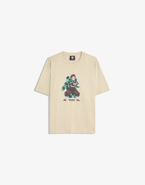 Bershka - Demon Slayer - T-shirt met korte mouwen in lichtbruin - view 1