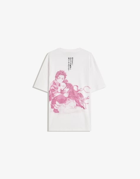 Bershka – Demon Slayer – Vit t-shirt med korta ärmar - view 1