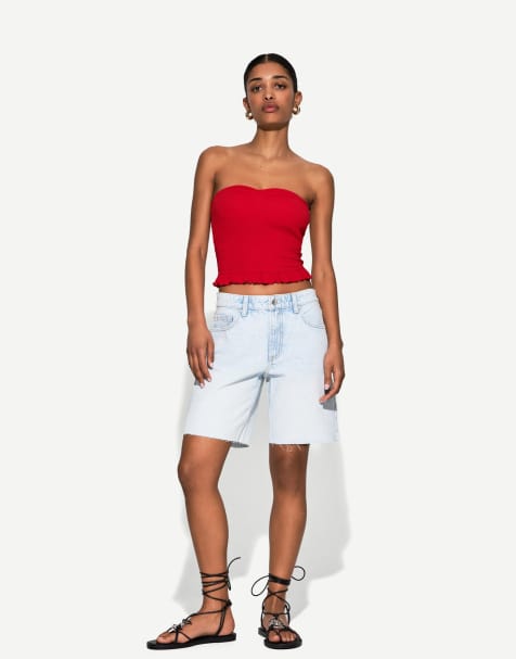 Bershka denim bermuda shorts in light bue