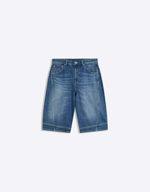 Bershka Denim-Bermuda-Shorts mit Nahtdetails in Mittelblau, 6 von 6