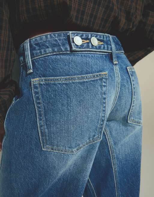 Bershka denim bermudashort met naaddetail in middenblauw, 4 van 6