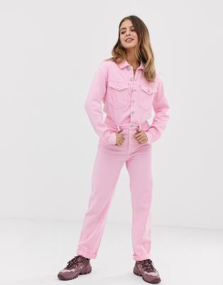 pink denim boiler suit