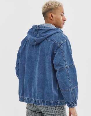 hooded denim bomber jacket