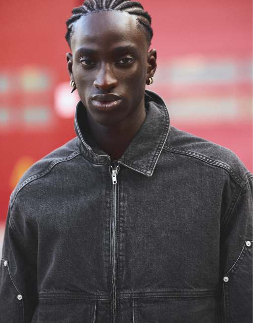 Bershka denim bomberjack met wassing in zwart, 4 van 6
