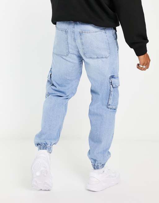 Bershka denim cargo pants in light blue