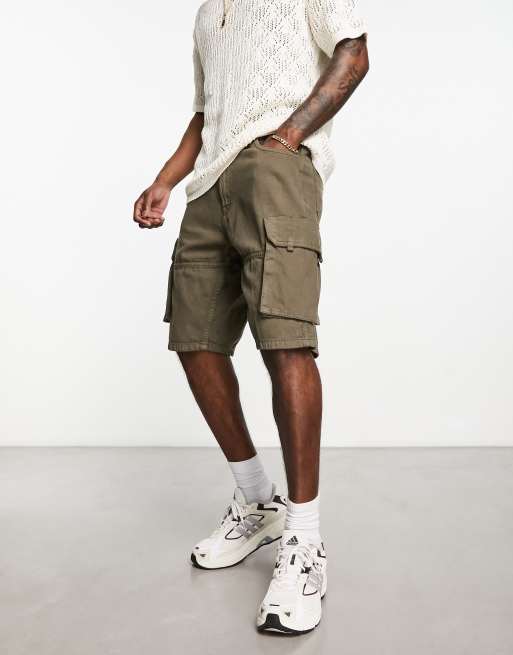 Bershka denim cargo pocket short in brown | ASOS