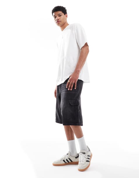 Bershka - Denim cargoshort in zwart - view 1