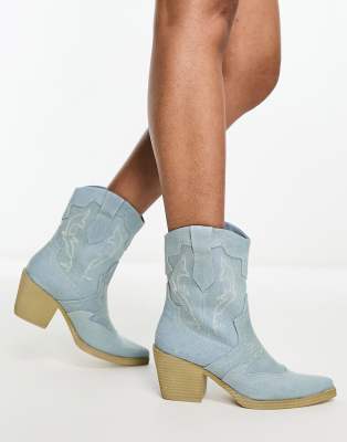 Bershka denim cowboy boots in blue