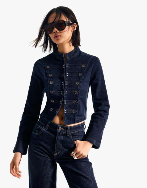 Bershka - Denim jack met knopen aan de voorkant in blauw - view 1