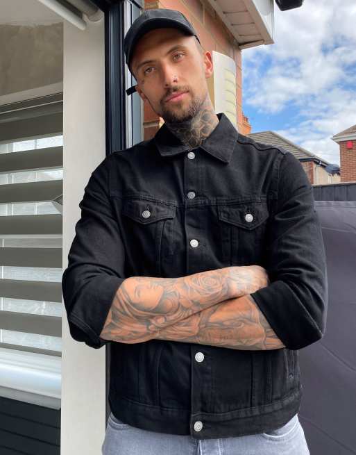 Bershka denim jacket in black ASOS