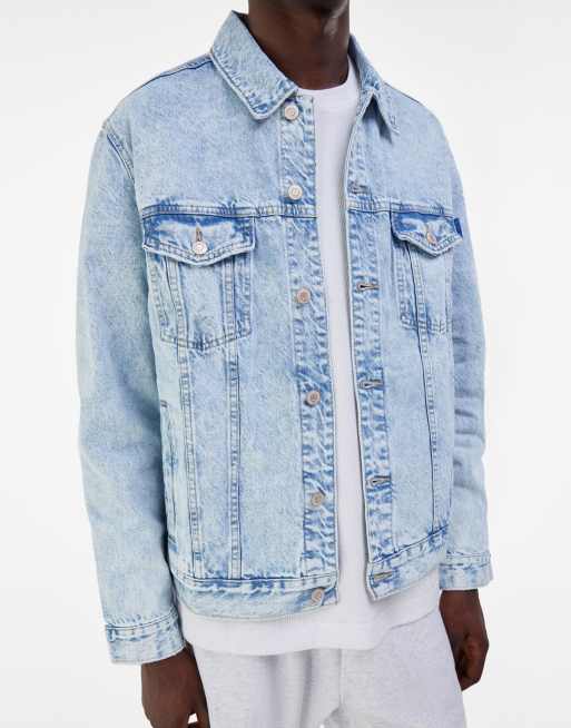 Bershka Denim Patch Jacket Men L Light Blue