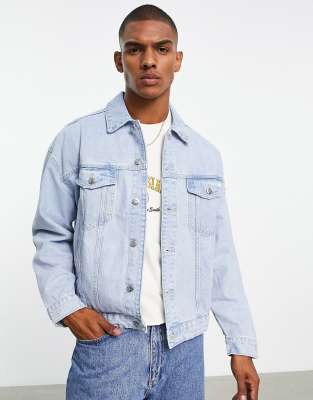 BERSHKA DENIM JACKET IN LIGHT WASH BLUE-PURPLE