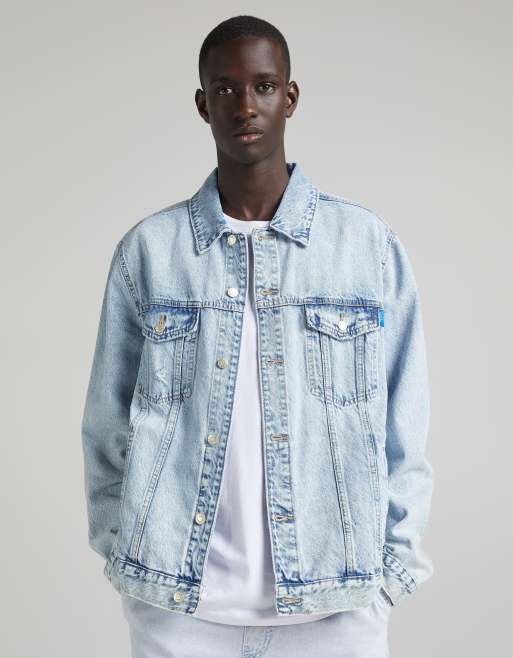 Bershka denim jacket in mid blue