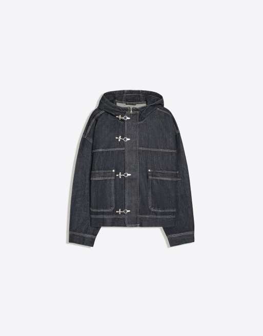 Bershka Denim jacket with hood and clasps in blue, 5 of 5