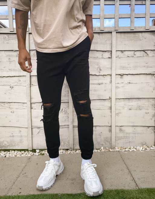 Black ripped jean joggers new arrivals